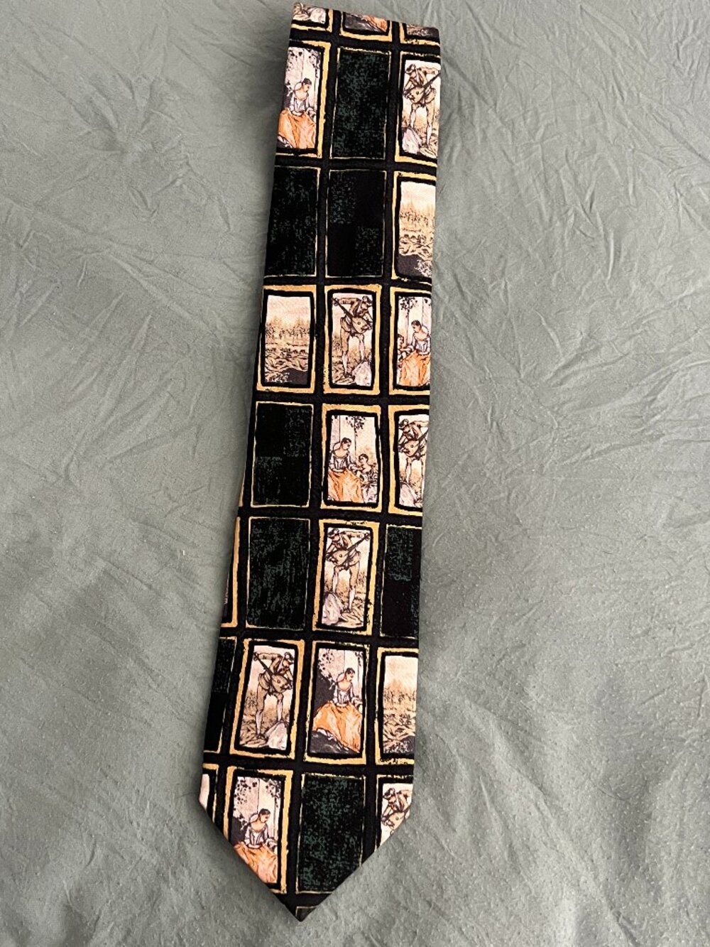 Paulo Visari 100% Silk Tie Made in Italy 63in Vintage Art Print Novelty Necktie